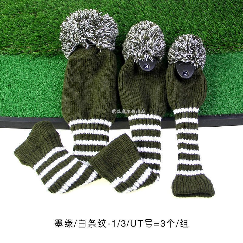 Golf striped wool wooden rod cover knitted cap cover wooden rod accessories club protective cover 1/3/UT/3 1 group
