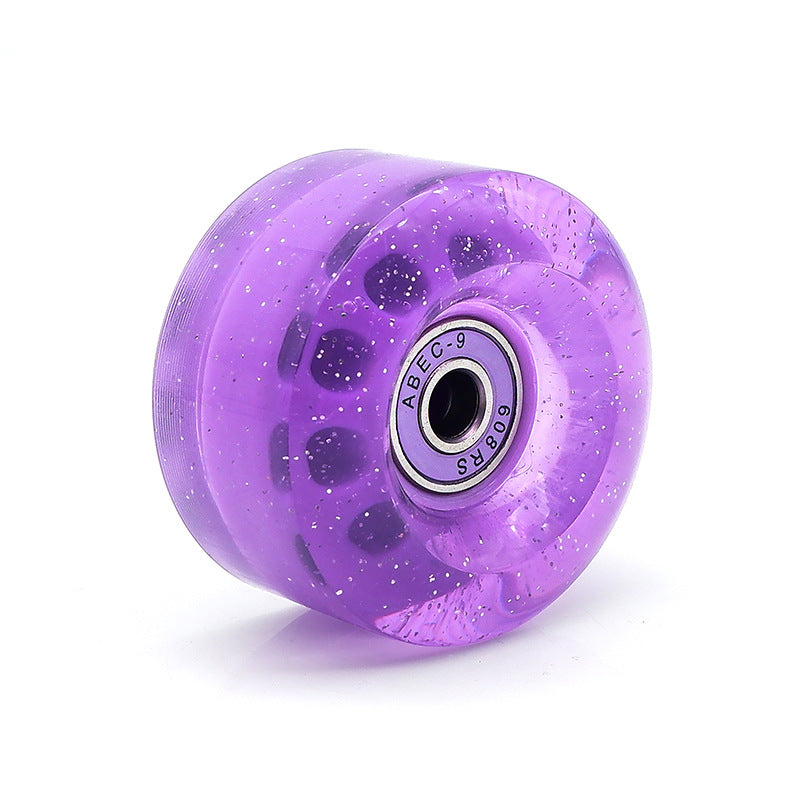 Cross-Border double-row skates transparent color non-luminous wheel four-wheel roller skates sequins pink wheel skateboard Universal