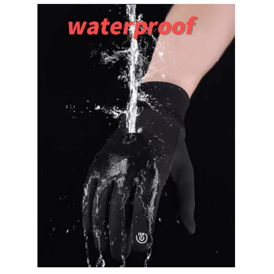 24 new foreign trade batch can ding LOGO windproof waterproof plus thin velvet 2 color riding sports long finger gloves