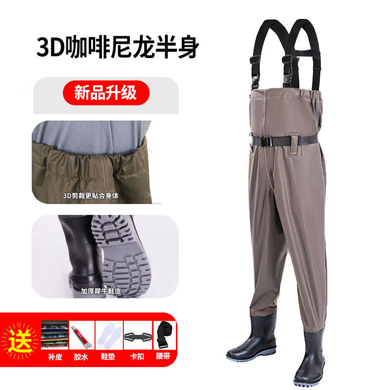 3D Nylon Half-length Fishing Fish Fishing Water Pants New One-piece Fish Catch Pants Rain Pants Wading Pants Water Playing Clothes