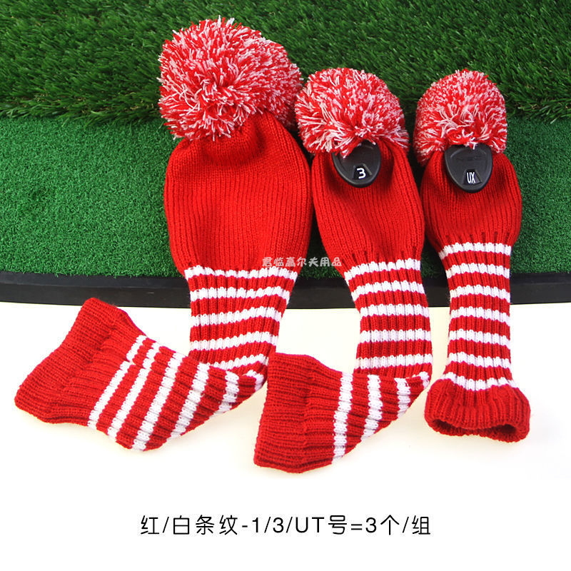 Golf striped wool wooden rod cover knitted cap cover wooden rod accessories club protective cover 1/3/UT/3 1 group