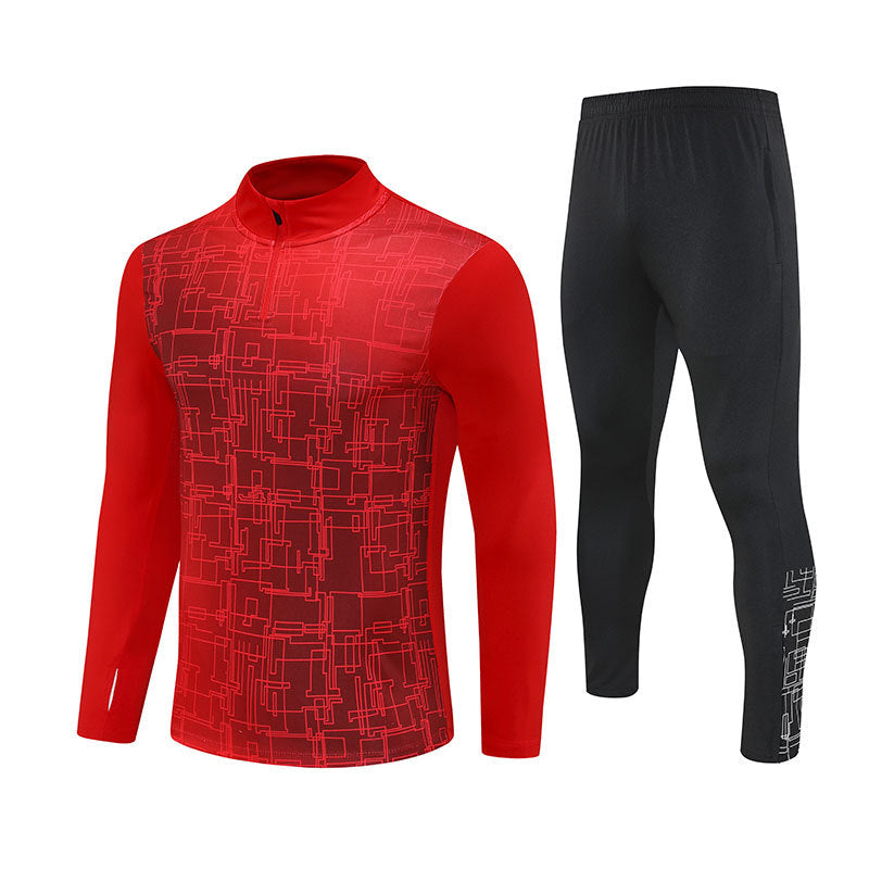 Half-Zip Pullover Football Training Suit Set Light Plate Long-Sleeved Autumn and Winter Appearance Suit Knitted Sportswear Customization