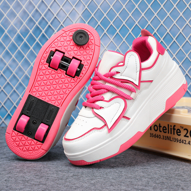 Factory Direct Sales New Children's Four-Wheel Heelys Shoes for Girls and Girls Invisible Roller Skates Cross-Border Student Roller Skating