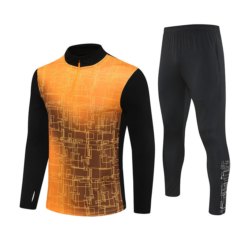 Half-Zip Pullover Football Training Suit Set Light Plate Long-Sleeved Autumn and Winter Appearance Suit Knitted Sportswear Customization