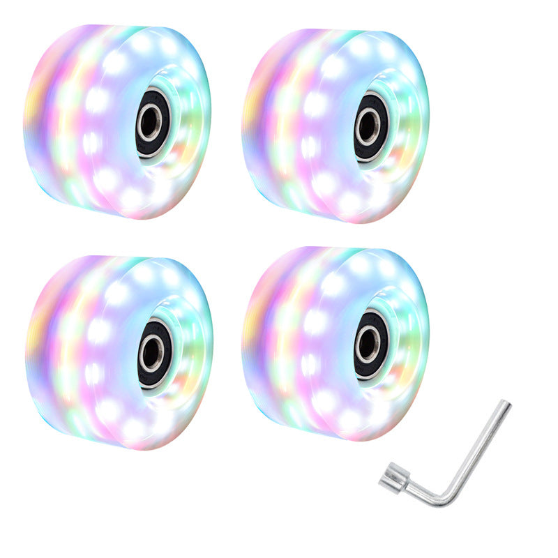 6 lights double row roller skates transparent flash wheel four-wheel roller skate universal PU light-emitting wheel indoor outdoor wheel