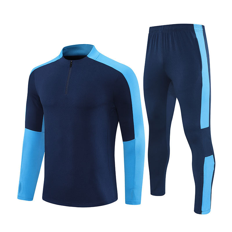 Half-Zip Pullover Football Training Suit Set Light Plate Long-Sleeved Autumn and Winter Appearance Suit Knitted Sportswear Customization