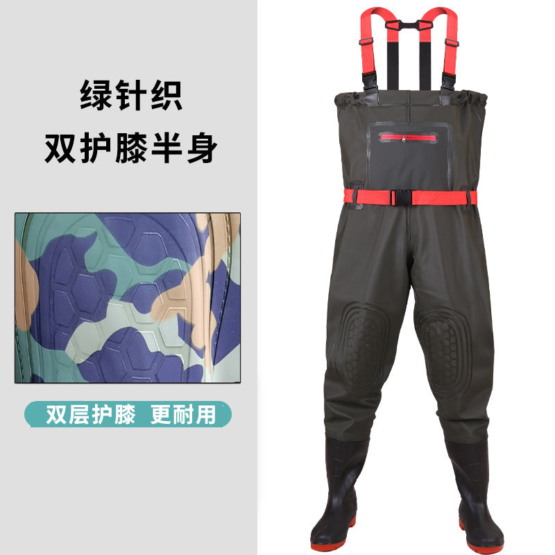 Anti-puncture Steel Bottom Double Knee-pads Water Pants Half-length Rain Pants Waterproof Clothes Catching Fish-catching Hooded Fishing Leather Fork Water Vent