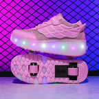 Cross-Border Exclusive Supply of Flashing Light-Up Roller Shoes for Children, Automatic Retractable Foreign Trade Double-Wheel Student Roller Shoes, Wholesale from Manufacturer