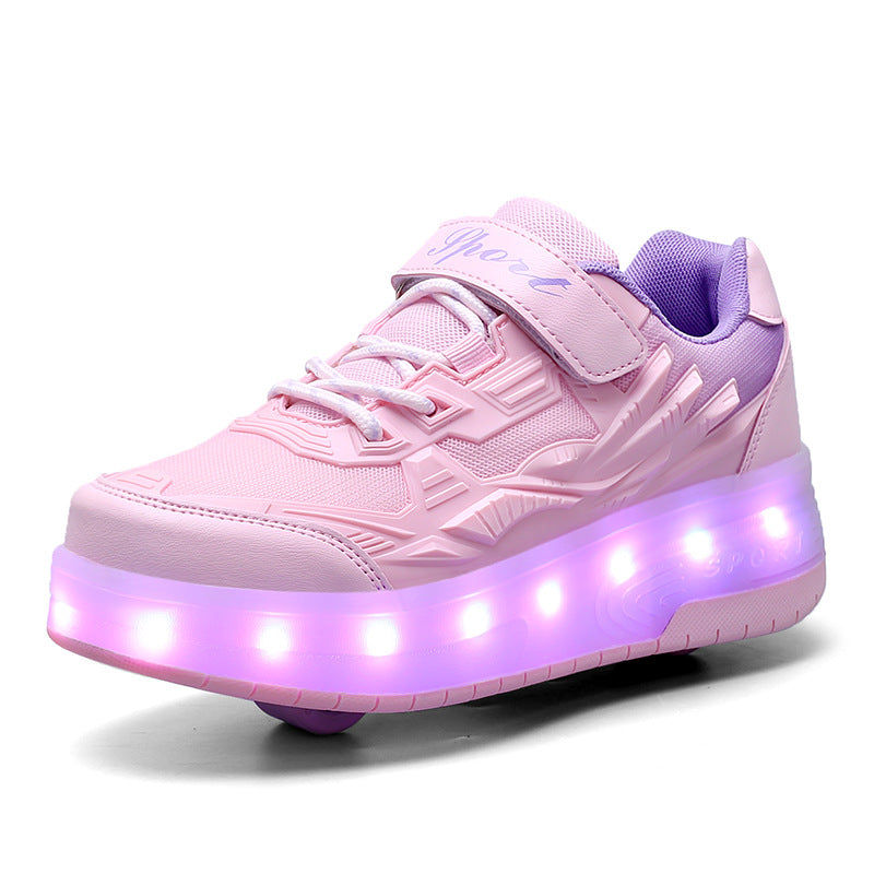 Children's heloo shoes summer two-wheel pulley shoes rechargeable invisible wheels adult skates source factory direct sales