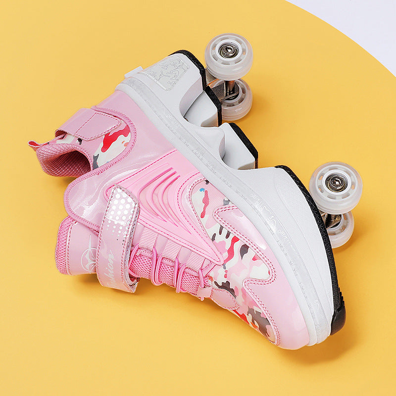 Pulley heloo shoes roller skates four-wheel deformation shoes double-row wheel shoes four-wheel two-wheel skates