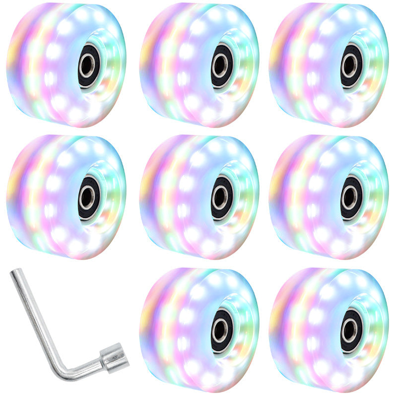 6 lights double row roller skates transparent flash wheel four-wheel roller skate universal PU light-emitting wheel indoor outdoor wheel
