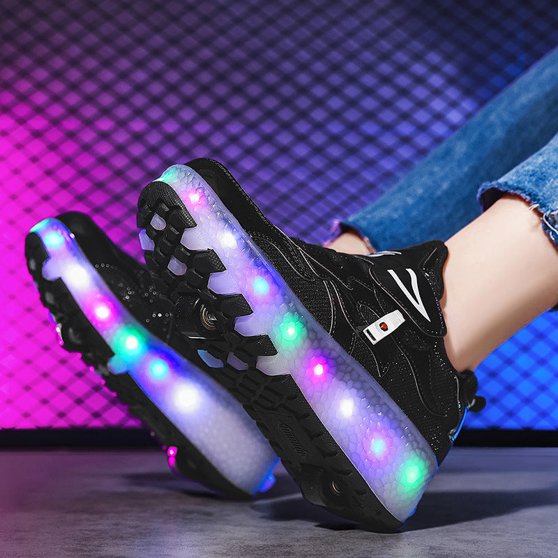 Factory Direct Sale Children's Light-Up Roller Shoes with Double Wheels, Invisible Student Roller Skates with Wheels for Walking, Suitable for Girls