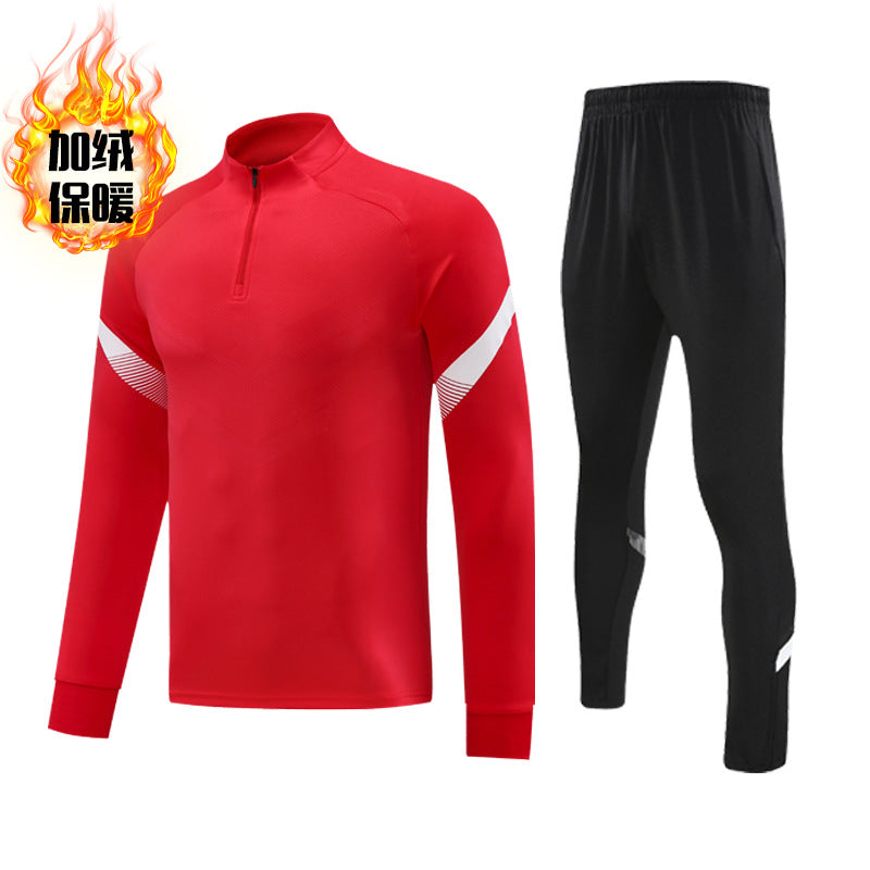 Autumn and Winter Velvet Half-Zip Pullover Long-Sleeved Training Clothing Set Kidsren's Football Appearance Clothing Running Sportswear Customization