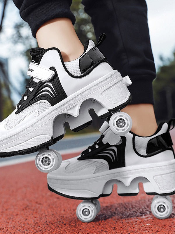 Pulley heloo shoes roller skates four-wheel deformation shoes double-row wheel shoes four-wheel two-wheel skates