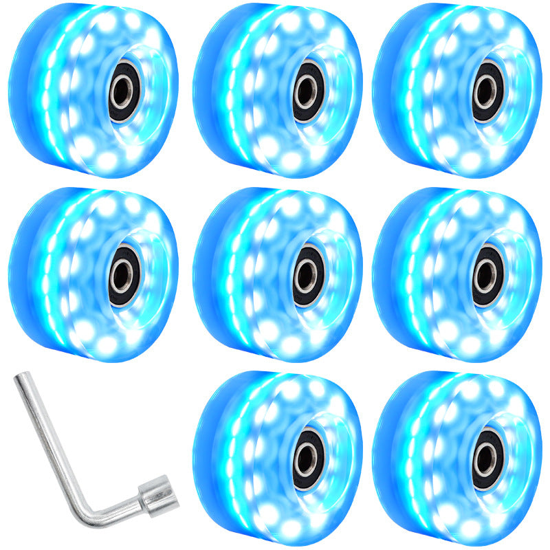 6 lights double row roller skates transparent flash wheel four-wheel roller skate universal PU light-emitting wheel indoor outdoor wheel