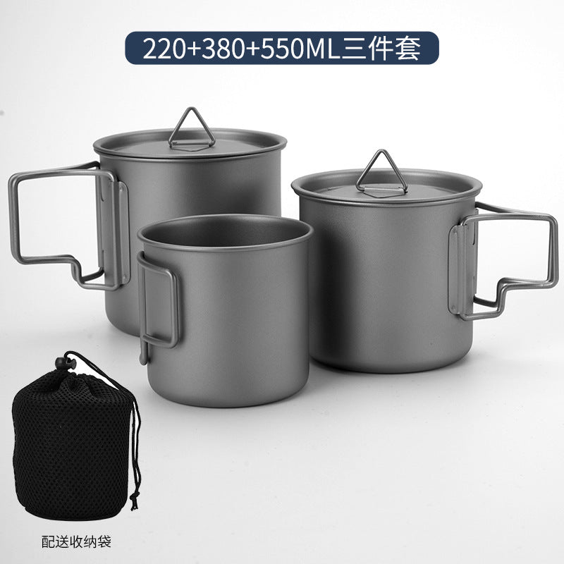 TA1 Pure Titanium Mug Outdoor Picnic Water Cup Coffee Cup Camping Tea Portable Single Layer Folding Handle Drinking Water