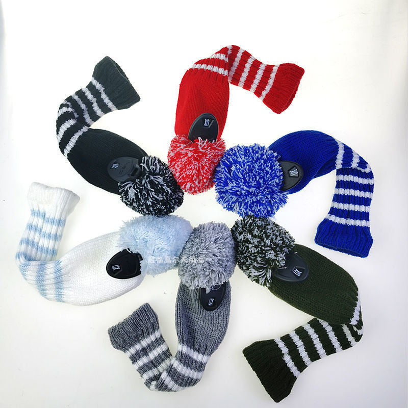Golf striped wool wooden rod cover knitted cap cover wooden rod accessories club protective cover 1/3/UT/3 1 group