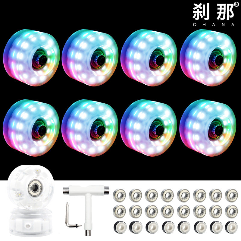 6 lights double row roller skates transparent flash wheel four-wheel roller skate universal PU light-emitting wheel indoor outdoor wheel