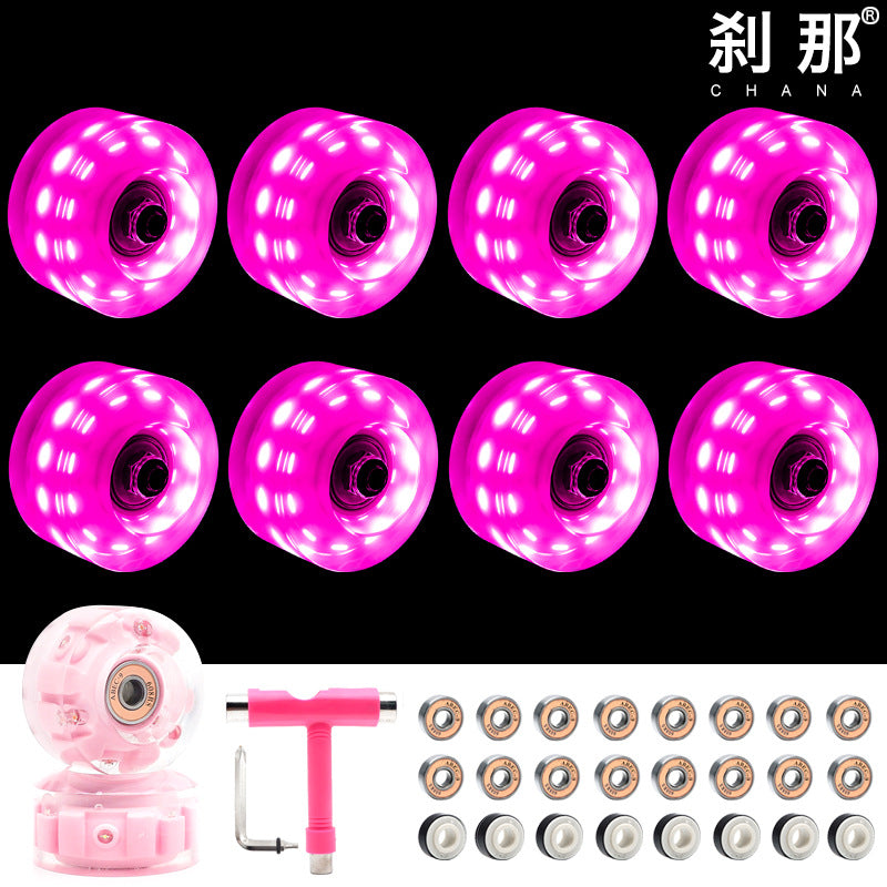 6 lights double row roller skates transparent flash wheel four-wheel roller skate universal PU light-emitting wheel indoor outdoor wheel