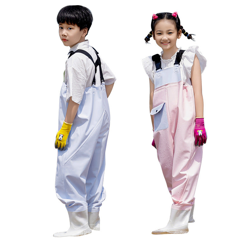 Children's water-playing one-piece water pants sea-catching equipment kindergarten boys and girls rain boots full body waterproof beach rain pants