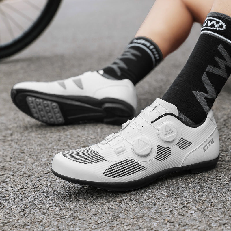 New Lock-Free Cycling Shoes Flat Pedal Spring and Summer Men's and Women's Road Bike Lock Shoes Mountain Bike Power-Assisted Shoes Hard Sole
