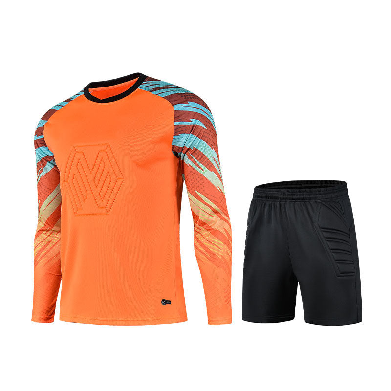 Football Goalkeeper Goalkeeper Uniform Suit Customized Men's Long-Sleeved Sponge Protective Jersey Gate Training Game Uniform Xunling