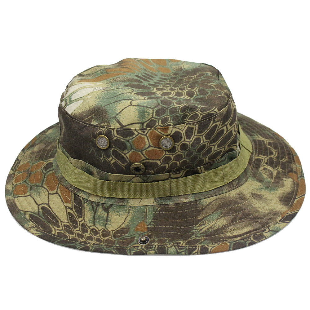 Camouflage Fisherman Hat Summer Hat with Windproof Rope Large Brim Sun Protection Hat Outdoor Hiking Fishing Sun Hat