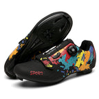 Mountain Bike Lockless Cycling Shoes for Men and Women, Graffiti Road Bike Lock Shoes, Hard-Soled Dynamic Cycling Shoes, Professional Bicycle Shoes