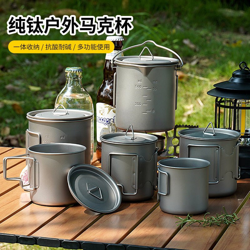 TA1 Pure Titanium Mug Outdoor Picnic Water Cup Coffee Cup Camping Tea Portable Single Layer Folding Handle Drinking Water