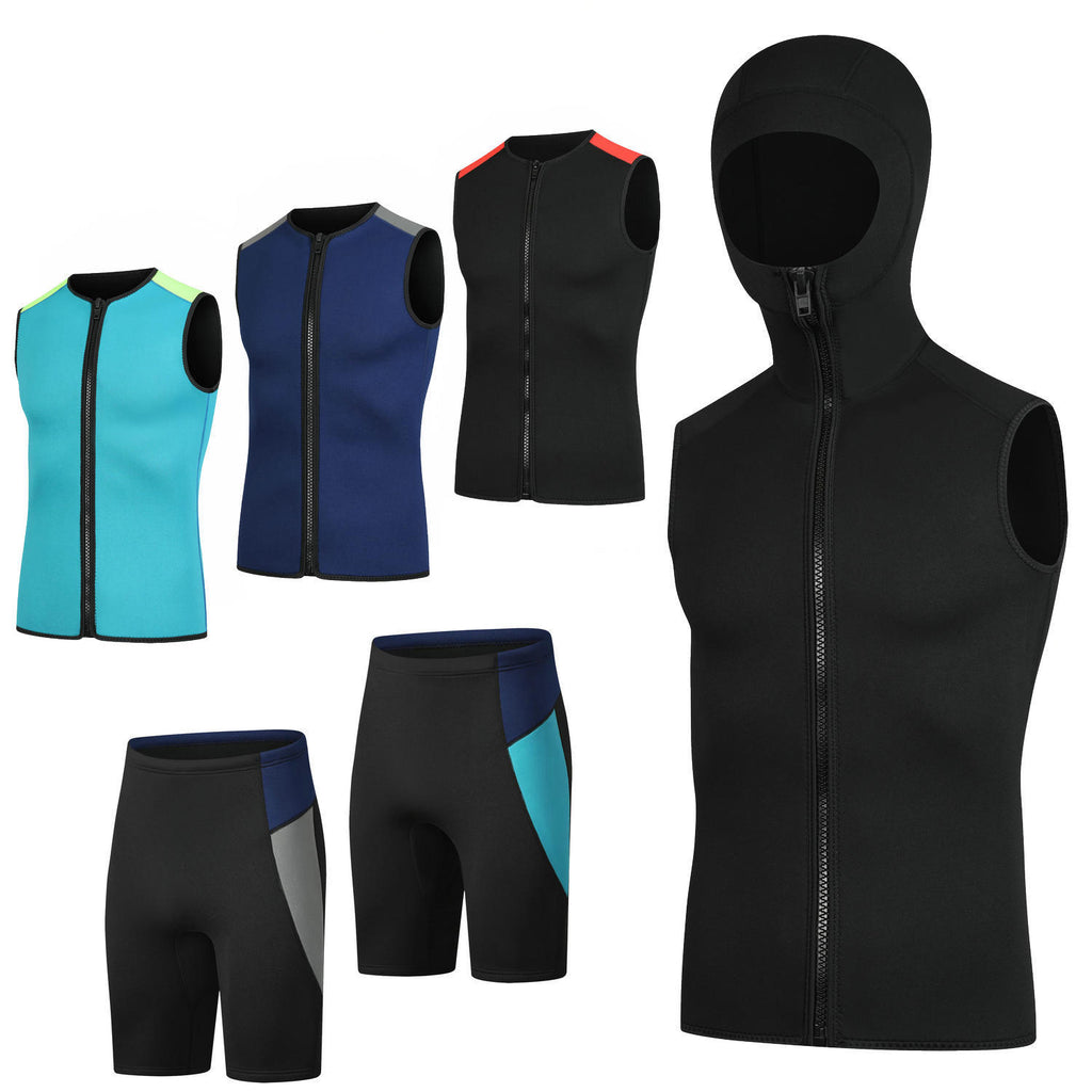 3mm Hooded Warm Diving Vest Sleeveless Surfer Wetsuit with Hood Split Vest Shorts Drifting Snorkeling