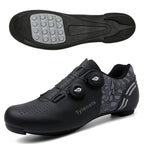 Road Mountain Men's and Women's Locked Bicycle Lockless Shoes Hard Sole Spinning Bicycle Riding Shoes Gym Black