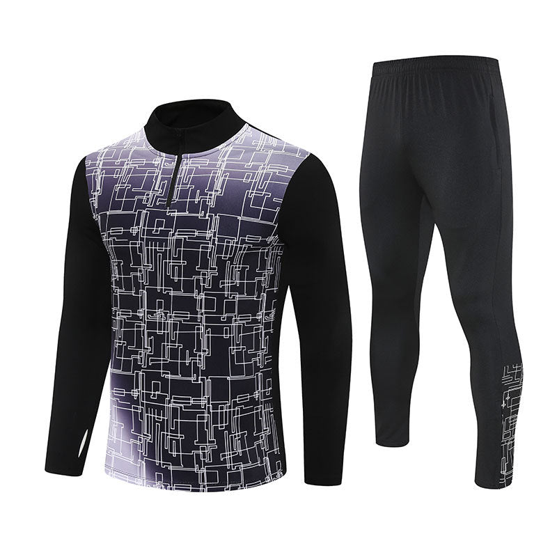 Half-Zip Pullover Football Training Suit Set Light Plate Long-Sleeved Autumn and Winter Appearance Suit Knitted Sportswear Customization