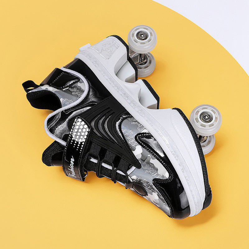 Pulley heloo shoes roller skates four-wheel deformation shoes double-row wheel shoes four-wheel two-wheel skates
