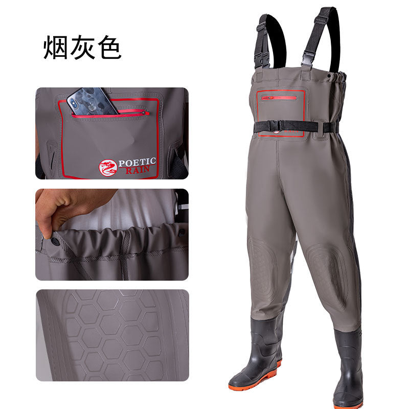 Anti-puncture Steel Bottom Double Knee-pads Water Pants Half-length Rain Pants Waterproof Clothes Catching Fish-catching Hooded Fishing Leather Fork Water Vent