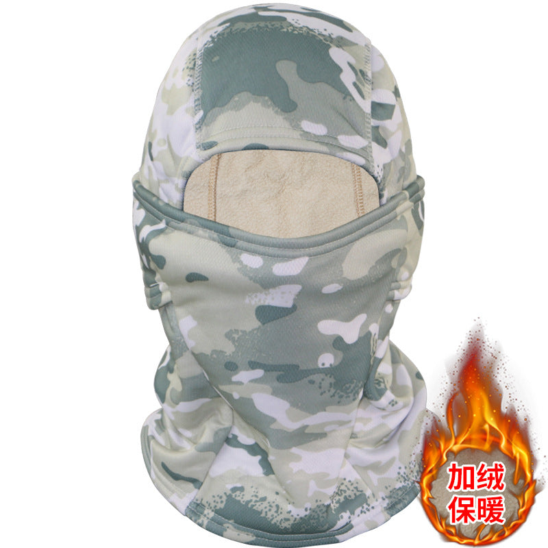Camouflage Fleece-Lined Hood for Cycling, Dustproof, Men's Warm Fishing Mask, Face Covering, Face Protection, Windproof Hood, Winter
