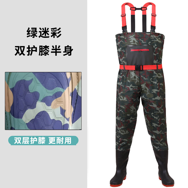 Anti-puncture Steel Bottom Double Knee-pads Water Pants Half-length Rain Pants Waterproof Clothes Catching Fish-catching Hooded Fishing Leather Fork Water Vent