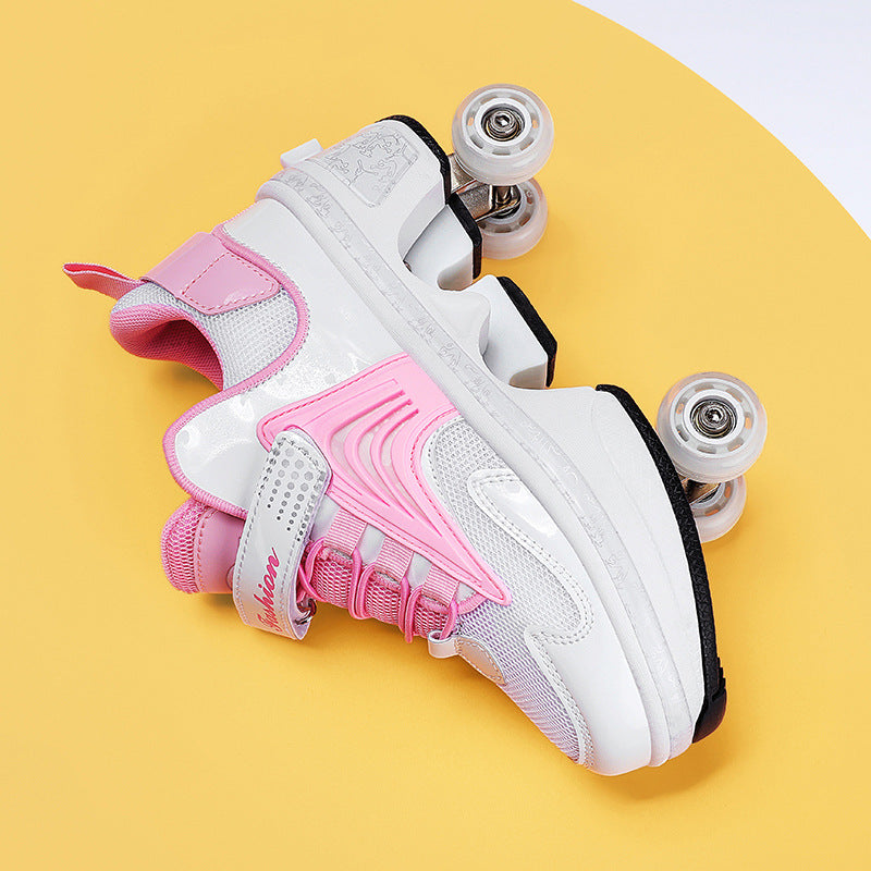 Pulley heloo shoes roller skates four-wheel deformation shoes double-row wheel shoes four-wheel two-wheel skates