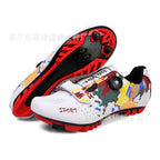 Mountain Bike Lockless Cycling Shoes Men's and Women's Graffiti Road Bike Lock Shoes Hard Sole Dynamic Bicycle Shoes Bicycle Professional Shoes