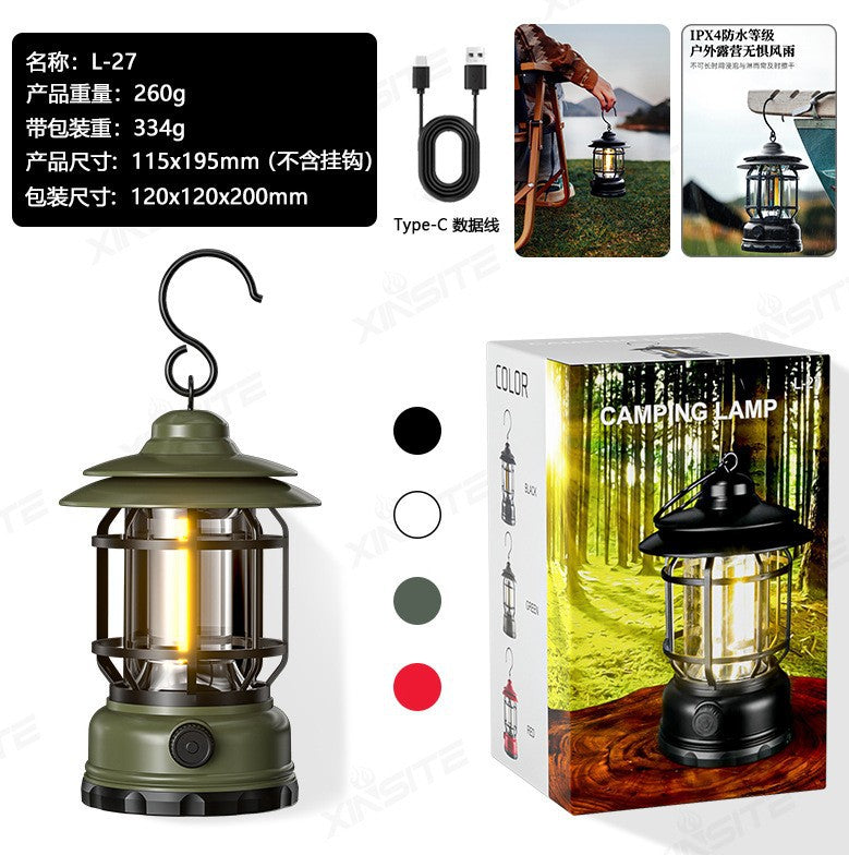 Cross-border new camping lamp outdoor multi-functional camping tent lamp retro lantern cob rechargeable portable lamp for home use