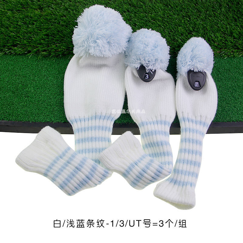 Golf striped wool wooden rod cover knitted cap cover wooden rod accessories club protective cover 1/3/UT/3 1 group
