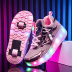 Factory Direct Sale Children's Light-Up Roller Shoes with Double Wheels, Invisible Student Roller Skates with Wheels for Walking, Suitable for Girls