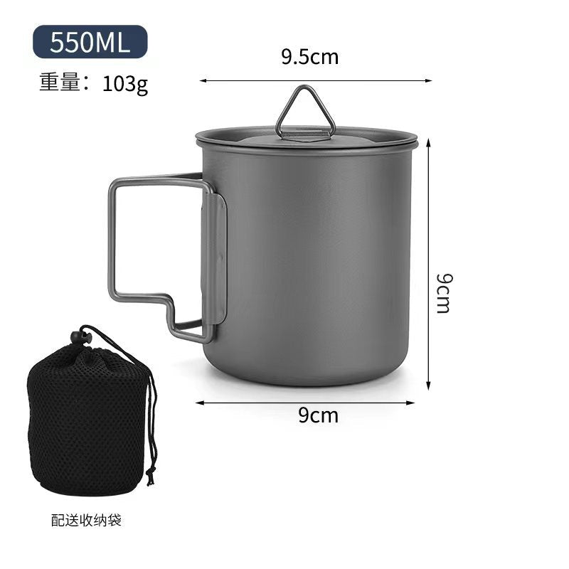 TA1 Pure Titanium Mug Outdoor Picnic Water Cup Coffee Cup Camping Tea Portable Single Layer Folding Handle Drinking Water