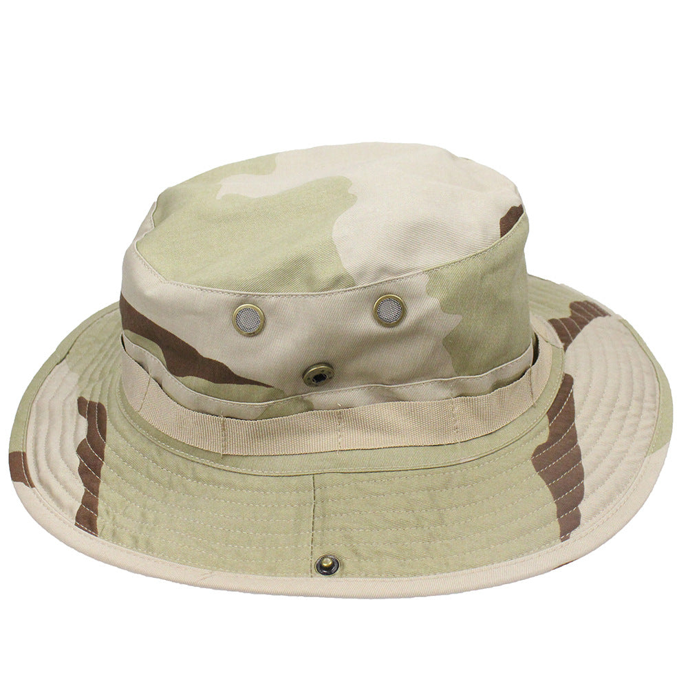 Camouflage Fisherman Hat Summer Hat with Windproof Rope Large Brim Sun Protection Hat Outdoor Hiking Fishing Sun Hat