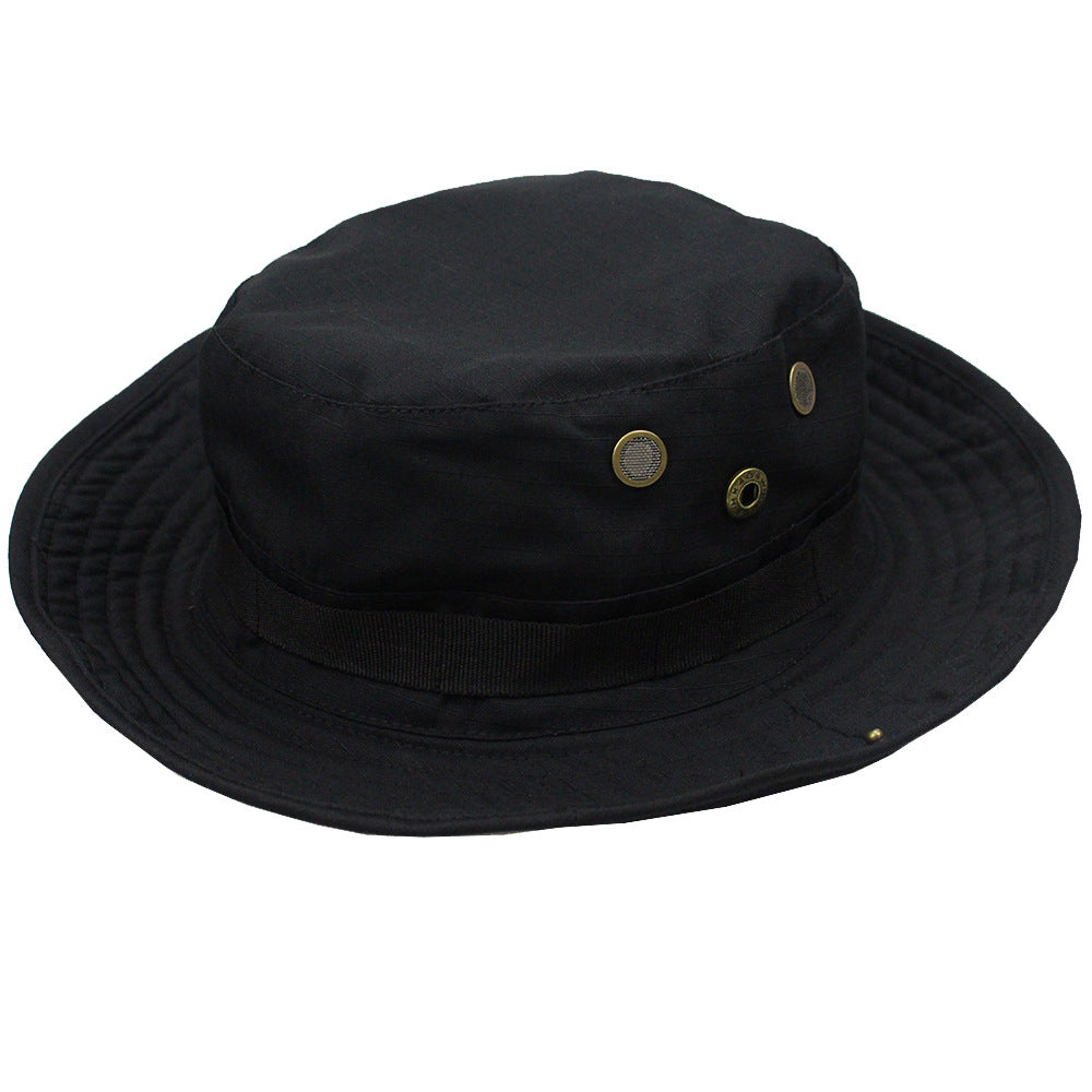 Camouflage Fisherman Hat Summer Hat with Windproof Rope Large Brim Sun Protection Hat Outdoor Hiking Fishing Sun Hat