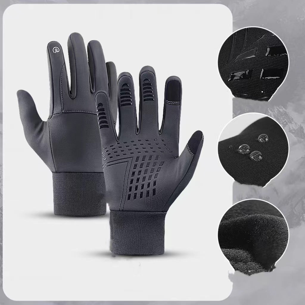 24 new foreign trade batch can ding LOGO windproof waterproof plus thin velvet 2 color riding sports long finger gloves