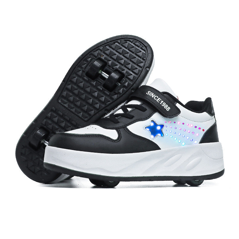 Cross-border heywalk shoes children invisible four-wheel retractable pulley shoes flash fashion skates 4-wheel sports men