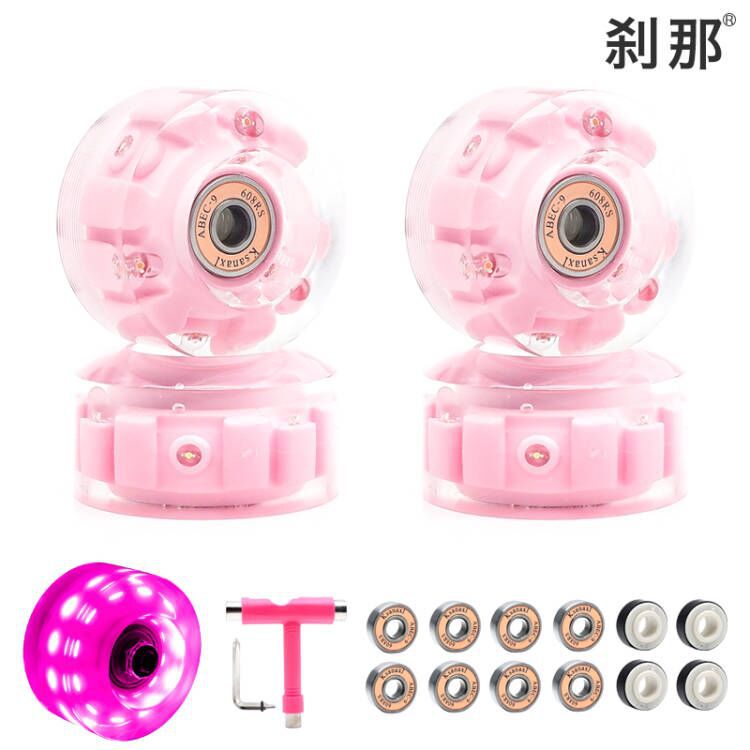 6 lights double row roller skates transparent flash wheel four-wheel roller skate universal PU light-emitting wheel indoor outdoor wheel