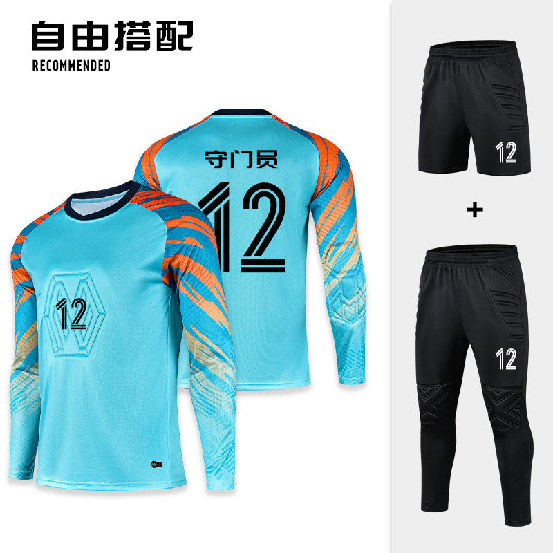 Football Goalkeeper Goalkeeper Uniform Suit Customized Men's Long-Sleeved Sponge Protective Jersey Gate Training Game Uniform Xunling