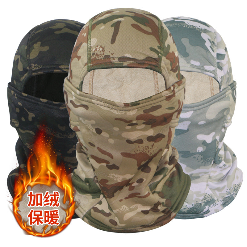 Camouflage Fleece-Lined Hood for Cycling, Dustproof, Men's Warm Fishing Mask, Face Covering, Face Protection, Windproof Hood, Winter
