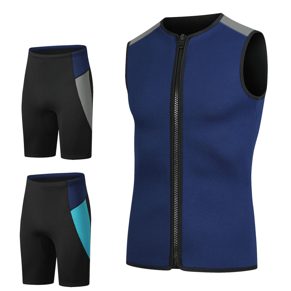 3mm Hooded Warm Diving Vest Sleeveless Surfer Wetsuit with Hood Split Vest Shorts Drifting Snorkeling